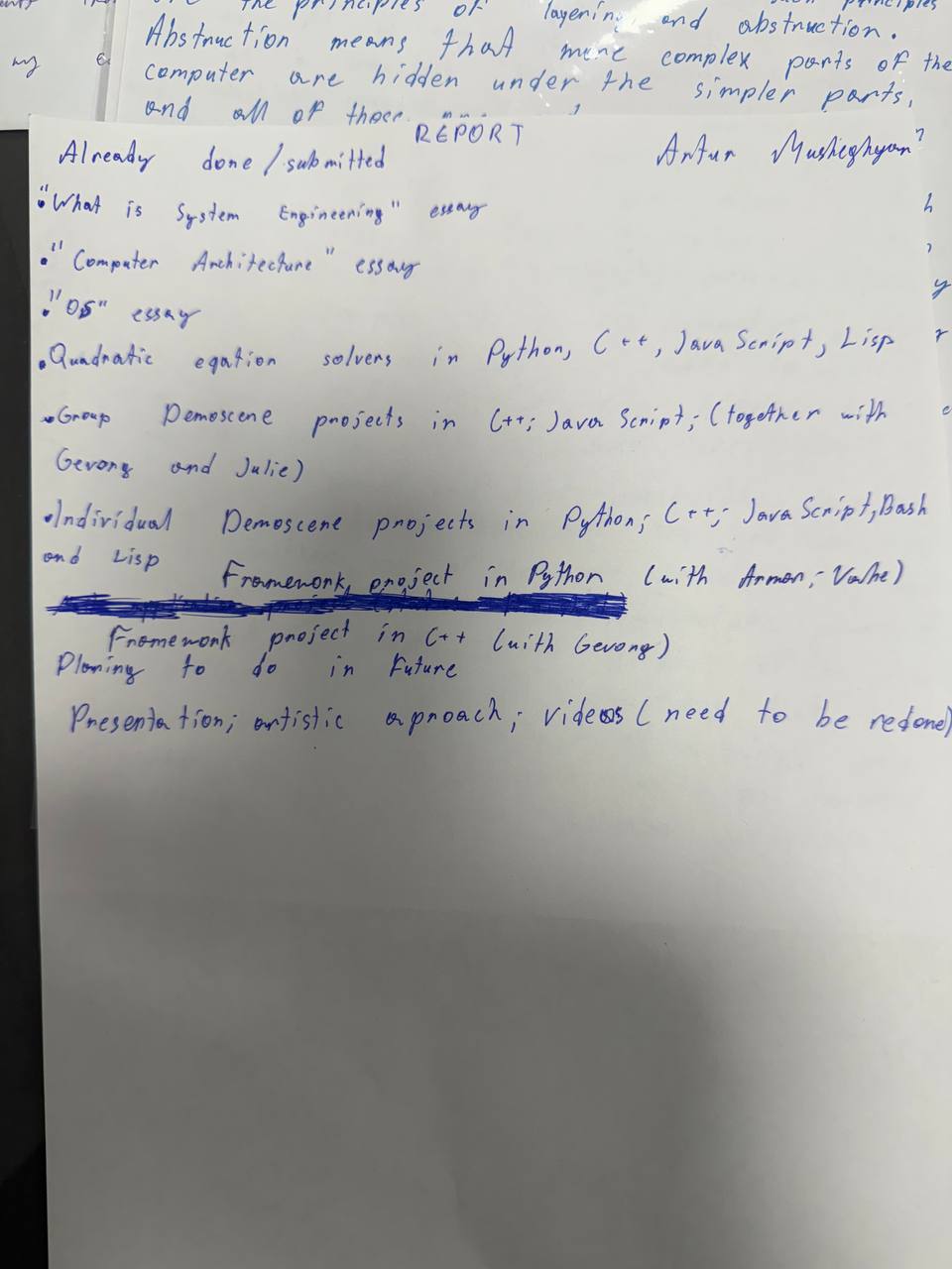 Report and Planning
