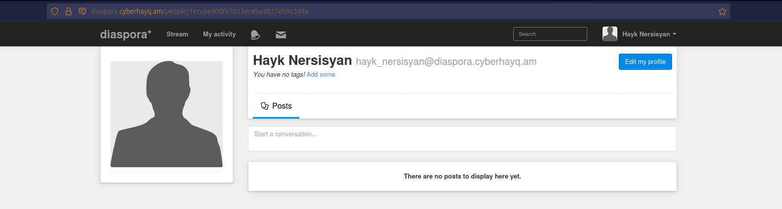 Diaspora account screenshot